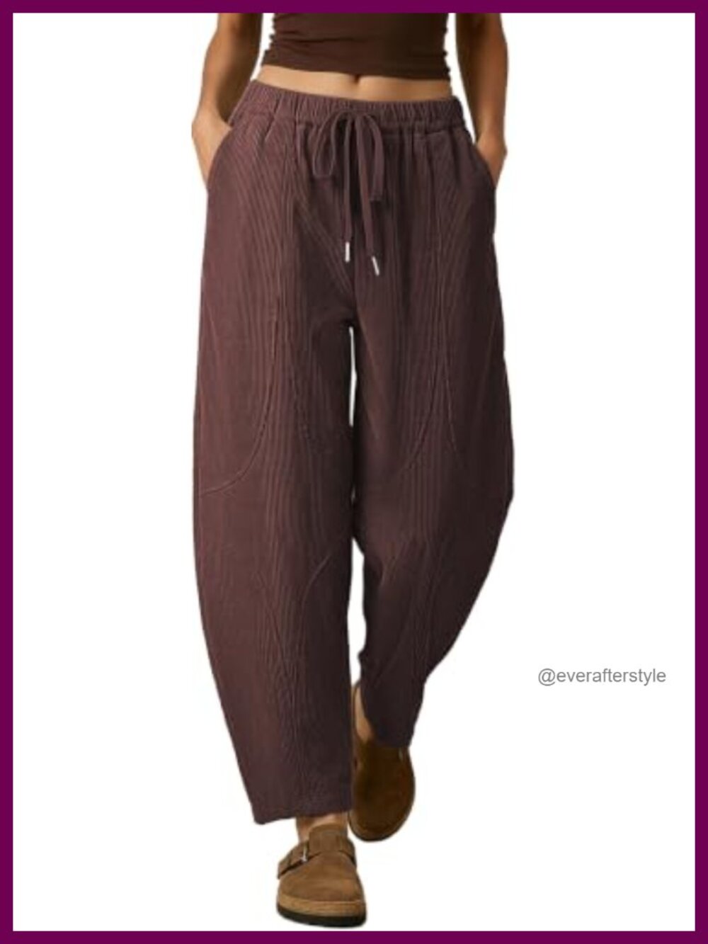 Womens Corduroy Harem Barrel Pants Loose Fit Drawstring High Waist